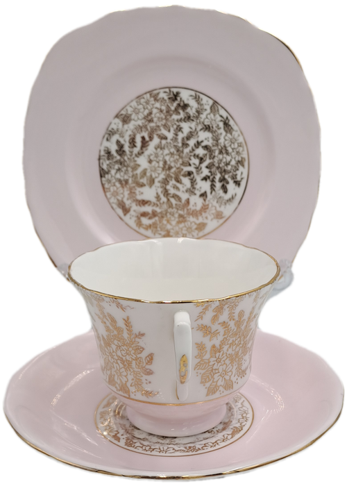 Vintage Royal Vale Bone China Tea Trio (Pink and Gold ) (4 Available)