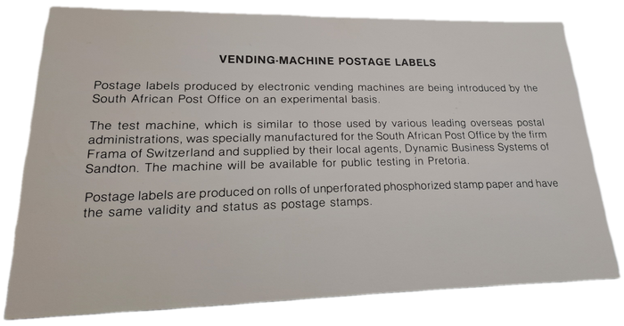 1986 ATM FDC + ATM Stamp of South Africa (1)  1986-2020. Mint -11 Available(Vending Machine Labels)