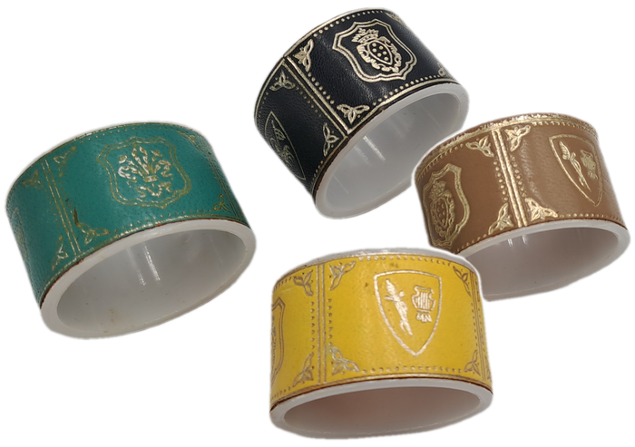4 Vintage Leather Covered Napkin Rings 4,8cm x 3cm