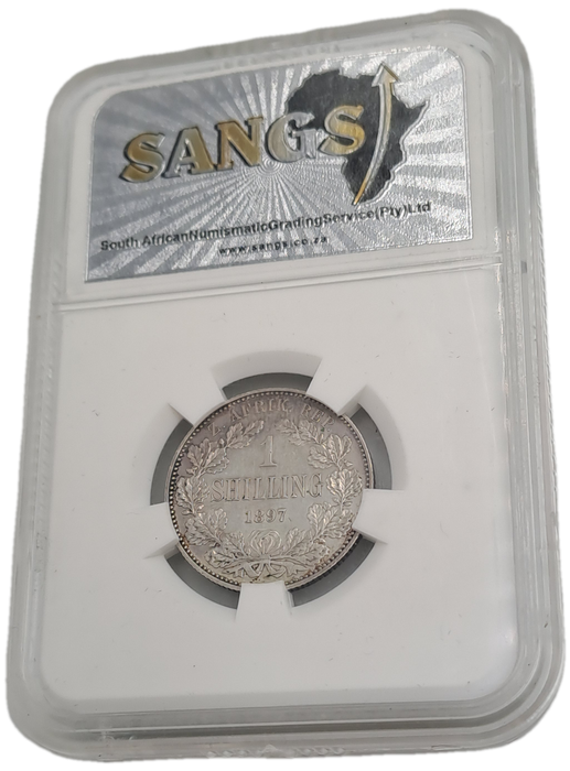 1897 ZAR -Zuid Afrikaansche Republiek-Silver 1 Shilling SANGS Graded AU -Polished