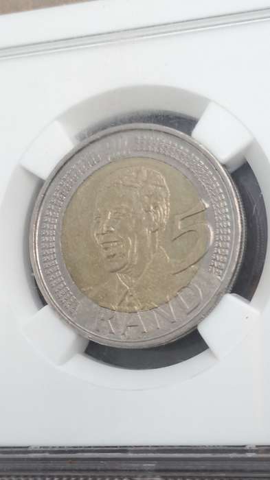 2008 South Africa R5 Mandela 90th Birthday NGC Graded AU 58