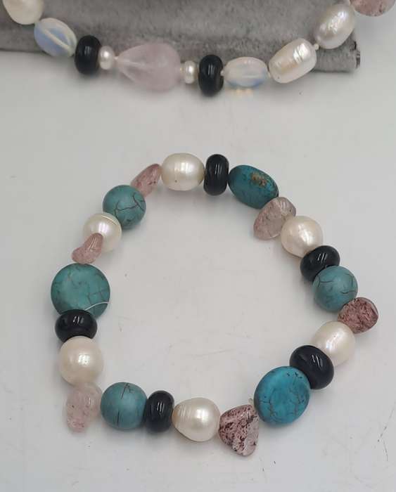 Vintage Genuine baroque Pearl,turquoise,lepidolite Natural stone Necklace with matching bracelet
