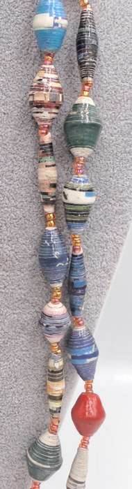 Very Long Hand Made Paper Bead Necklace  - Uganda -170cm