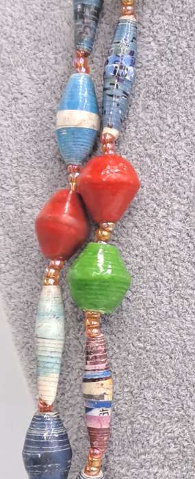 Very Long Hand Made Paper Bead Necklace  - Uganda -170cm