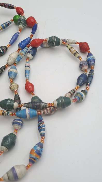 Very Long Hand Made Paper Bead Necklace  - Uganda -170cm