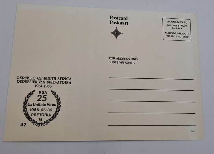 1961 To 1986 RSA 25 Years Postcard with Stamps- in Philatelic Services envelope -