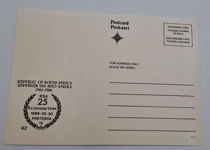 1961 To 1986 RSA 25 Years Postcard with Stamps- in Philatelic Services envelope -