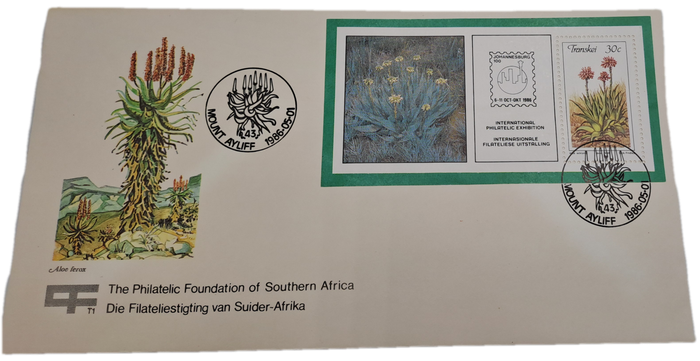 1986-05-01 South Africa JHB 100 -Transkei FDC PLUS Stamp -Mount Ayliff -Aloes(6 sets Available)