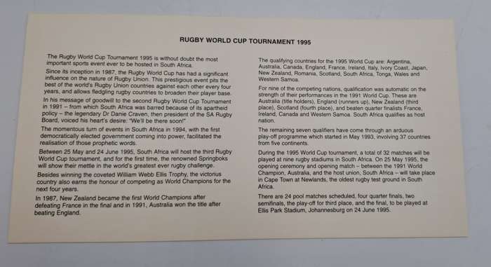 Rugby 1995 World Cup -FDC (First Day Cover) 6.14C 1995-05-25