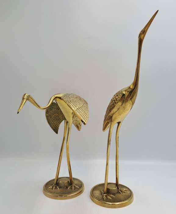 Pair of Solid Brass Crane Figurines