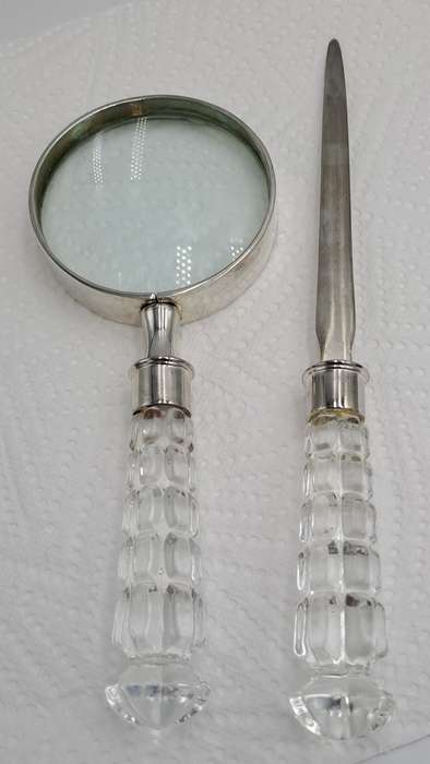 Magnifying Glass and Letter Opener with Crystal handles-Maison de Campagne-French Made