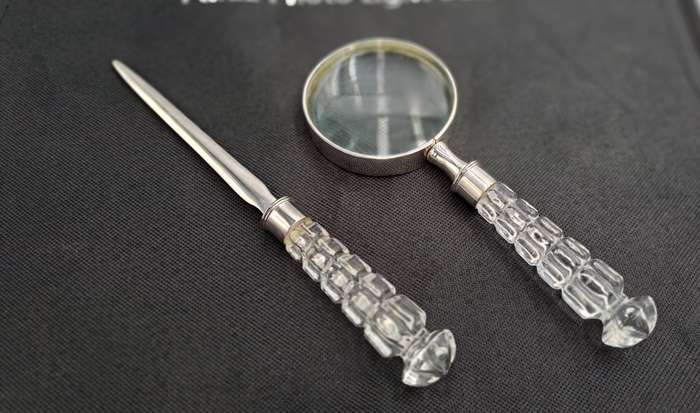 Magnifying Glass and Letter Opener with Crystal handles-Maison de Campagne-French Made