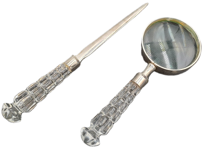 Magnifying Glass and Letter Opener with Crystal handles-Maison de Campagne-French Made