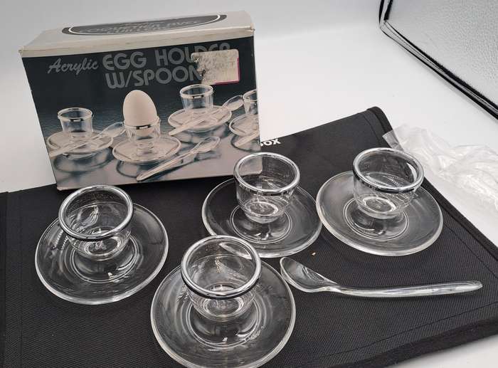 4 Acrylic Egg Cups With 4 Spoons-Made in France - Boxed