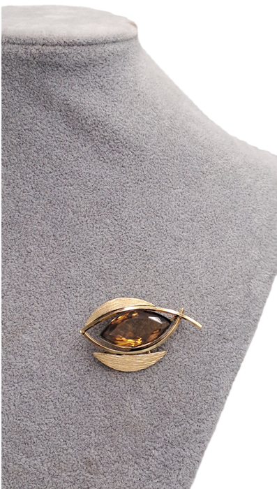 Vintage K&L 14kt Rolled Gold Stamped Brooch with Smokey Topaz stone  -Boxed