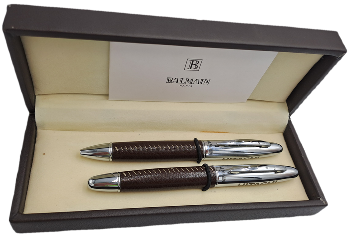 Pre-Owned Balmain pen set in case-One needs new Refill -Made in Paris France-Branded