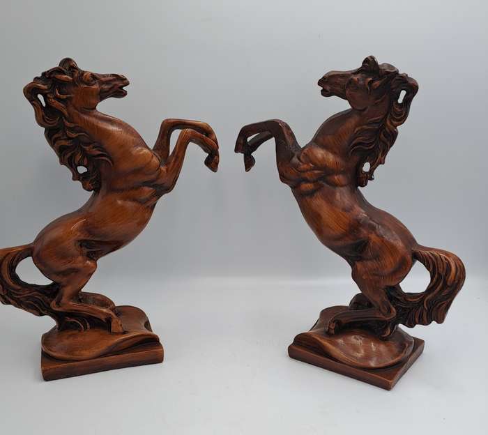 Vintage Pair of Rearing Horse Bookends - Horse Figurines - Rearing Stallions