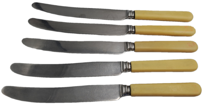 5 Antique / Vintage Sipelia Sheffield Table Knifes -Hand Grownd