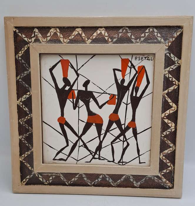 Original Framed African Art by Resetal--  24cm x24cm x1,5cm