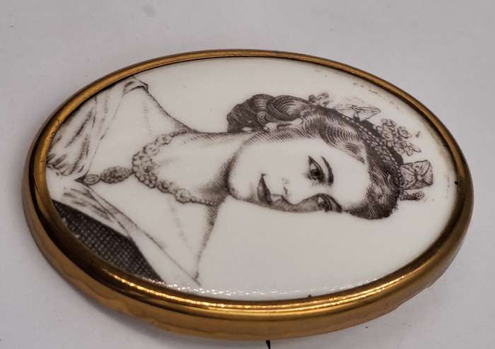 Vintage Rare 1953 Porcelain Coronation Brooch Queen Elizabeth II Royal Worcester England
