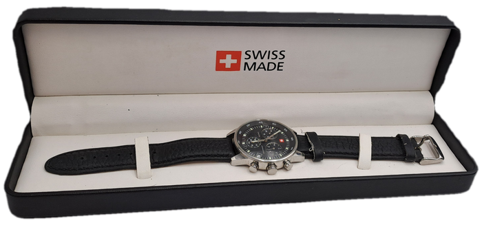 Rare Retro SWISS "Bagardi" Adverising MILITARY MEN'S CHRONOGRAPH QUARTZ Watch -Boxed