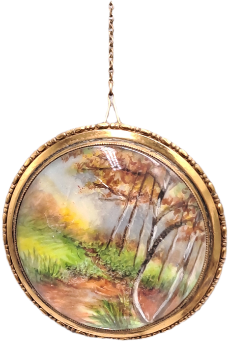 Vintage 1930's-1940's TLM (Thomas L Mott) Country Scene Handpainted Brooch