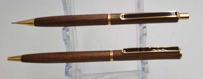 Wood Pen And Pencil set in wood box with sleeve - Siemens Logo on box -Ink is good