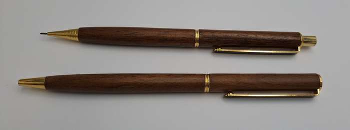 Wood Pen And Pencil set in wood box with sleeve - Siemens Logo on box -Ink is good