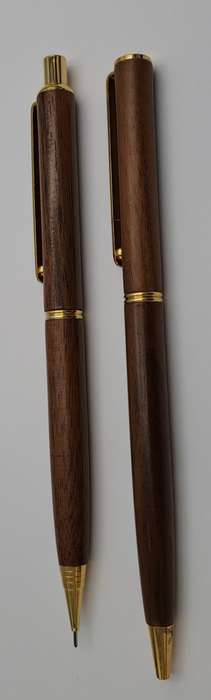 Wood Pen And Pencil set in wood box with sleeve - Siemens Logo on box -Ink is good