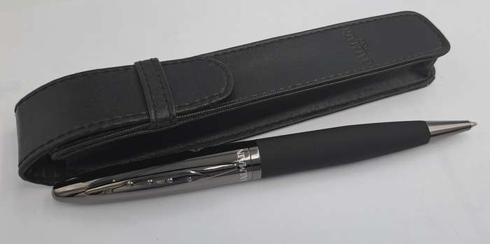 Pre-owned Balmain Paris Ballpen in Leather Pouch -Branded on Cap-Ink is dry