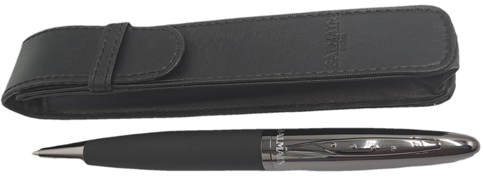 Pre-owned Balmain Paris Ballpen in Leather Pouch -Branded on Cap-Ink is dry