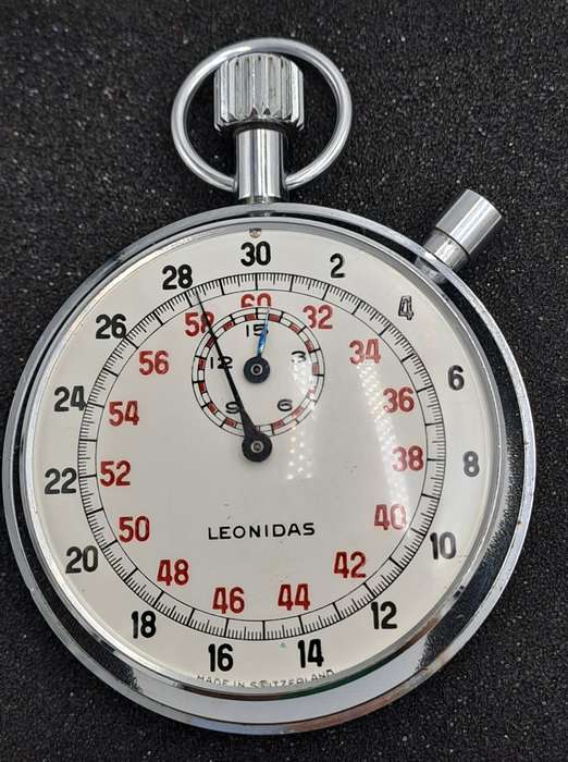 Vintage SWISS Leonidas Stop Watch open face nickel chromiun case  -Working-Crown is loose