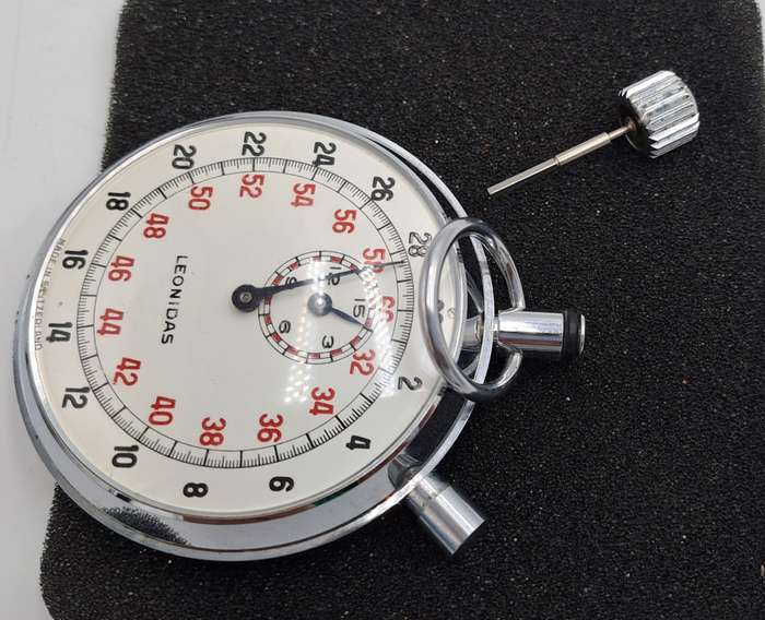 Vintage SWISS Leonidas Stop Watch open face nickel chromiun case  -Working-Crown is loose