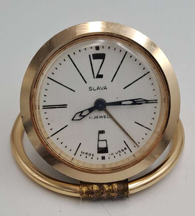 Vintage SLAVA Mechanical Alarm Clock 11 Jewels Made In the USSR Soviet Russian-NOT working