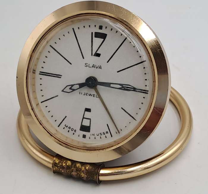 Vintage SLAVA Mechanical Alarm Clock 11 Jewels Made In the USSR Soviet Russian-NOT working