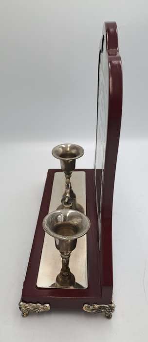 Blessings Silver plate and Wood Hanukkah Menorah