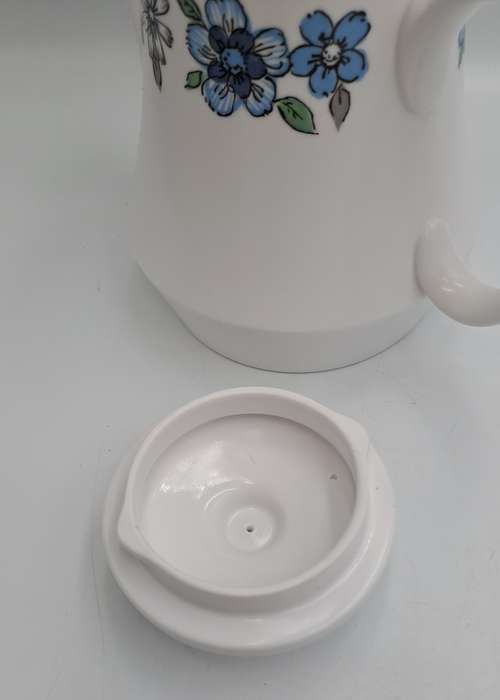 Vintage Noritake RC Progression China Japan Moda 905 Teapot Blue Grey Flowers Off White
