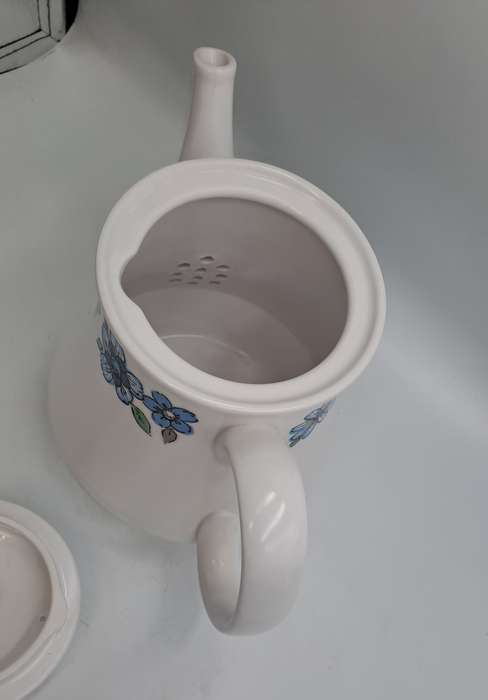 Vintage Noritake RC Progression China Japan Moda 905 Teapot Blue Grey Flowers Off White