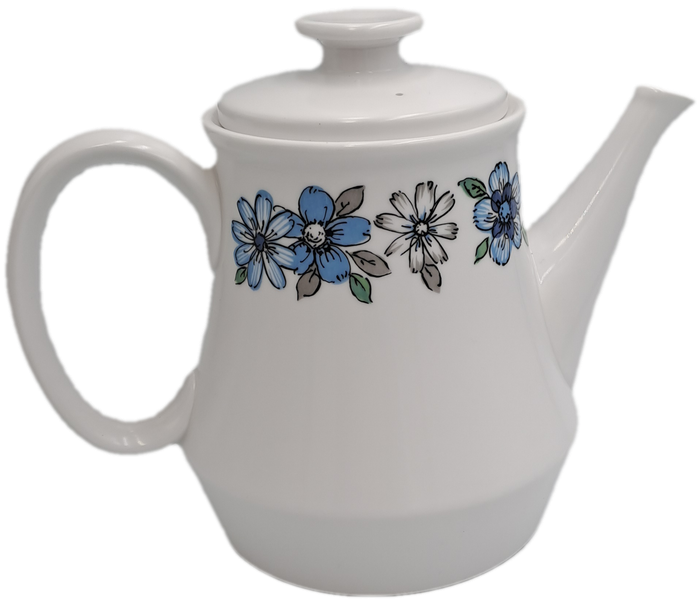 Vintage Noritake RC Progression China Japan Moda 905 Teapot Blue Grey Flowers Off White