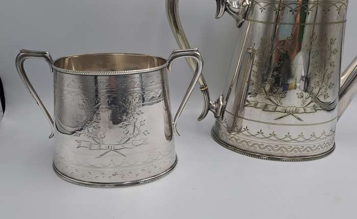 Large Antique Victorian Silver Plated Tea pot and Sugar Pot