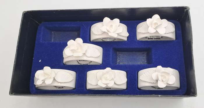 6 Handmade Floral Bone China Co.  Servette Rings Durban - Boxed