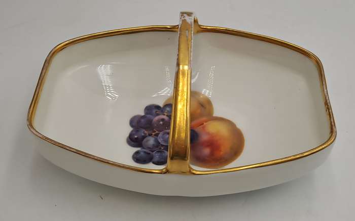 Vintage Bavaria Gold Handle Porcelain Basket Dish - Gold on handle show some wear