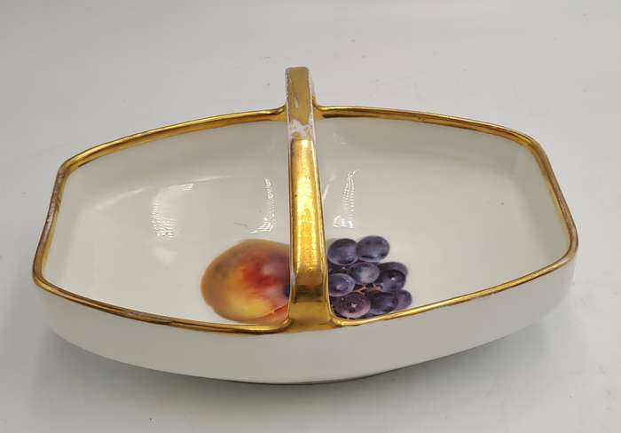 Vintage Bavaria Gold Handle Porcelain Basket Dish - Gold on handle show some wear