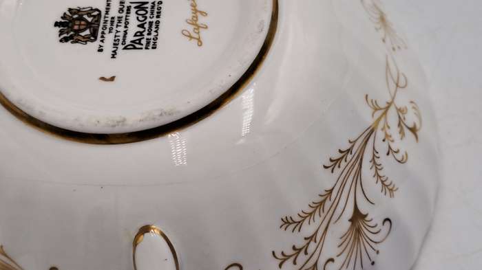 Vintage Paragon Lafayette Soup cup and plate- By appoint. to the Queen- CUP has hairline Crack