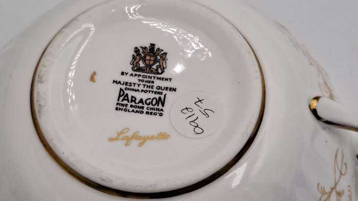 Vintage Paragon Lafayette Soup cup and plate- By appoint. to the Queen- CUP has hairline Crack