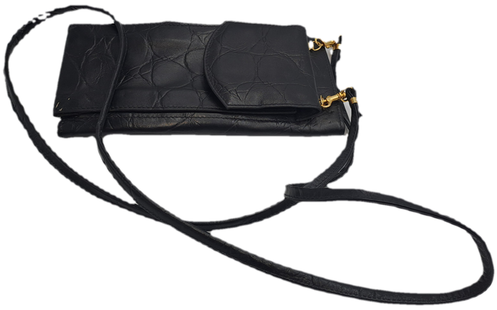 Pre-owned Ladies Genuine Leather Sling Cell Phone Purse  -Black-Made in RSA