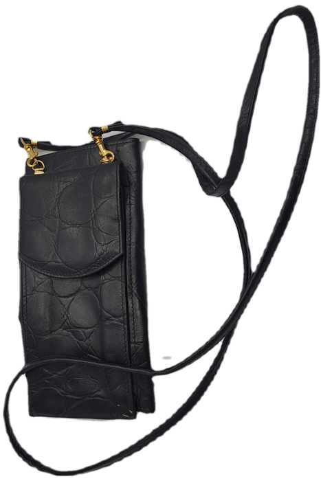 Pre-owned Ladies Genuine Leather Sling Cell Phone Purse  -Black-Made in RSA