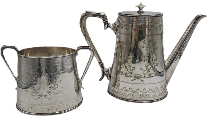 Large Antique Victorian Silver Plated Tea pot and Sugar Pot