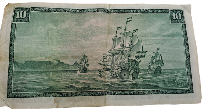 1975-1976 Ten Rand Note -T.W. de Jongh, Watermark van Riebeeck-Afrikaans-English -C/380 620817