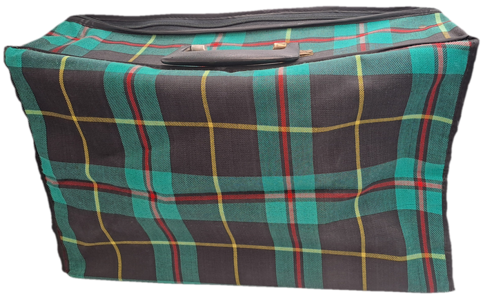 A Small Vintage Collapsible Travel Suitcase - Green Scottish Printed Fabric